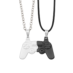 Gunmetal & Platinum Magnetic Game Controller Alloy Pendant Matching Necklaces Set, with Cable Chains & Imitation Leather Cords, for Couples Best Friends, Gunmetal & Platinum, 23.62 inch(60cm), 2pcs/set