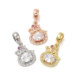 Mixed Color Rack Plating Brass Pave Cubic Zirconia European Dangle Charms, Large Hole Dragon Pendants, Cadmium Free & Lead Free, Long-Lasting Plated, Mixed Color, 26mm, Pendant: 17.5x13.5x4.5mm, Hole: 4.8mm
