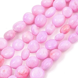 Pink Dyed Natural White Jade Beads Strands, Nuggets, Tumbled Stone, Pink, 9.5~13x9~12x9~15mm, Hole: 0.8mm, about 32pcs/strand, 15.35''(39cm)