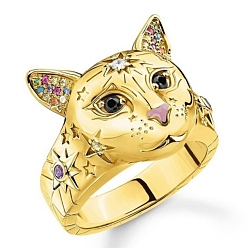 Golden Colorful Rhinestone Lion with Star Finger Ring, Alloy Jewelry for Women, Golden, US Size 5(15.7mm)