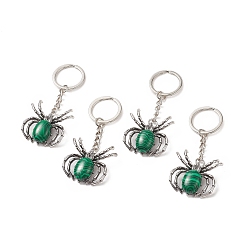 Malachite Spider Natural Malachite  Pendant Keychain, with Brass Findings, 7.8~7.9cm