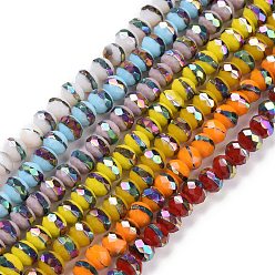 Mixed Color Handmade Porcelain Beads Strands, Facted, Rondelle, Half Plated, Mixed Color, 8x6.5mm, Hole: 1.4mm, about 66pcs/strand, 16.77 inch(42.6cm)