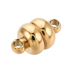 Real 18K Gold Plated 304 Stainless Steel Magnetic Clasps, Double Rondelle, Ion Plating(IP), Real 18K Gold Plated, 12x7mm, Hole: 1.8mm
