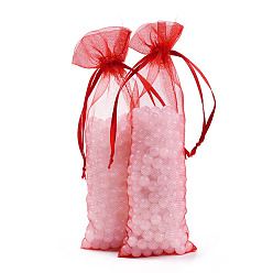 Red Organza Bags, with Ribbons, Rectangle, Red, 19x6cm