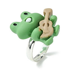 BurlyWood Frog Resin Finger Ring, Silver Brass Adjustable Ring, BurlyWood, Inner Diameter: 14.5mm