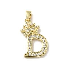 Letter D Латунные микро проложить кубического циркония подвески, без кадмия и без свинца, реальный 18 k позолоченный, Буква D, 23.5x16x4 мм, отверстие : 5.5x3 мм