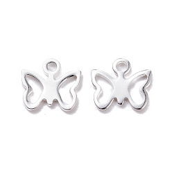 Silver 201 Stainless Steel Charms, Butterfly, Silver, 9x10x1mm, Hole: 1.2mm