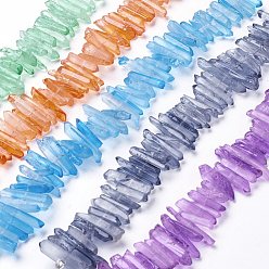Mixed Color Natural Quartz Crystal Beads Strands, Dyed, Pillar, Mixed Color, 15~30x4~8x4~7mm, Hole: 1mm, 8 inch