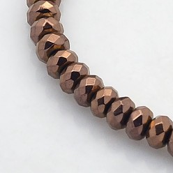 Copper Plated Electroplate Non-magnetic Synthetic Hematite Beads Strands, Faceted Rondelle, Copper Plated, 4x3mm, Hole: 1mm, about 141pcs/strand, 15.7 inch