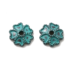 Античный Бронзовый Зеленый Цветок латуни крышки шарика, стойки покрытие, без кадмия, без никеля и без свинца, долговечный, античная бронза и зеленая патина, 9x8.5x2.5 мм, отверстие : 1.5 мм