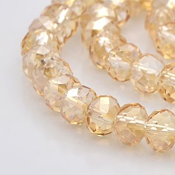Wheat Pearl Luster Plated Faceted Rondelle Electroplate Glass Beads Strands, Wheat, 10x8mm, Hole: 1mm, about 72pcs/strand, 22.4 inch