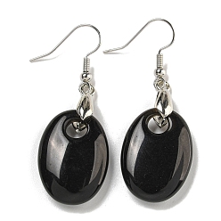 Обсидиан Серьги-подвески из латуни с овальным покрытием, с естественным обсидианом, без кадмия и без свинца, 51x18 мм