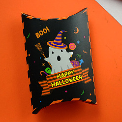 Ghost Boîtes de bonbons d'oreiller en papier d'Halloween, étui de rangement de bonbons pour emballage de fête d'Halloween, noir, fantôme, 11x10x2.8 cm