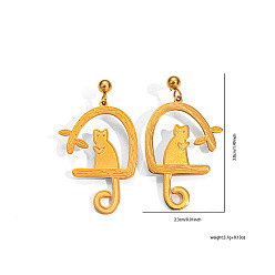 Doré  304 boucles d'oreilles en acier inoxydable, forme de chat, or, 38x23mm