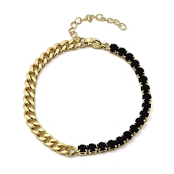 Черный Латунные браслеты с квадратными звеньями из микрофибры с кубическим цирконием, цепочка панцирного плетения ювелирные изделия для женщин, без кадмия и без свинца, долговечный, стойки покрытие, реальный 18 k позолоченный, чёрные, 6-5/8 дюйм (16.7 см)