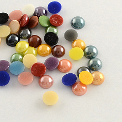 Mixed Color Pearlized Plated Opaque Glass Cabochons, Half Round/Dome, Mixed Color, 7.5~8x3~4mm