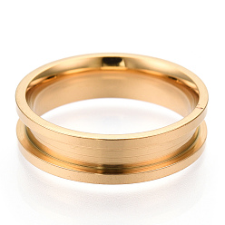 Golden 201 Stainless Steel Grooved Finger Ring Settings, Ring Core Blank, for Inlay Ring Jewelry Making, Golden, Inner Diameter: 19mm