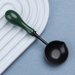 Dark Green Alloy Sealing Wax Spoons, with Wood Handle, Stamp Heating Tool, Dark Green, 104x35mm