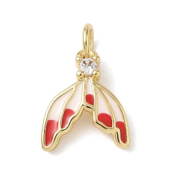 Красный Подвески-рыбий хвост из латуни и эмали, с прозрачным кубическим цирконием и прыжковыми кольцами, стойки покрытие, без кадмия и без свинца, долговечный, реальный 18 k позолоченный, красные, 14x11.5x3 мм, отверстие : 3.5 мм