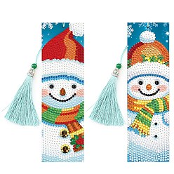 Snowman 2Pcs Christmas DIY Diamond Painting Bookmarks Kits, including Resin Rhinestones, Diamond Sticky Pen, Tray Plate and Glue Clay, Snowman, 210x60mm