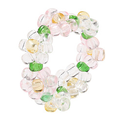 5471704 Simple Crystal Beaded Elastic Ring - Candy Color Beaded Flower Ring.