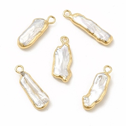 Light Gold Baroque Natural Keshi Pearl Pendants, Nuggets Charms, with Brass Loops, Light Gold, 19~23x5~8x3~4mm, Hole: 1.8~2mm