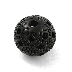 Black 304 Stainless Steel Beads, Round with Rhombus Pattern, Black, 10.5x10mm, Hole: 1.8mm