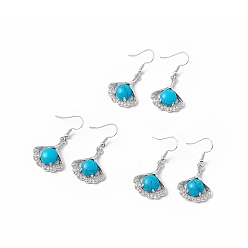 Синтетическая Бирюза Серьги с подвесками в виде листьев гинкго глубокого небесно-голубого цвета с кристаллами и стразами, платиновые латунные украшения для женщин, 40 мм, штифты : 0.6 мм