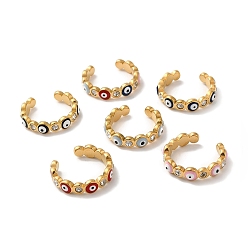 Mixed Color Vacuum Plating 304 Stainless Steel Enamel Evil Eye Open Cuff Rings, Mixed Color, Inner Diameter: 17~17.5mm