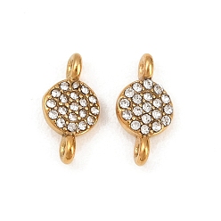 Золотой Ионное напыление (IP) 304 соединительные подвески из нержавеющей стали со стразами, плоские круглые ссылки, золотые, 6.3x13x1.8 мм, отверстие : 1.2 мм