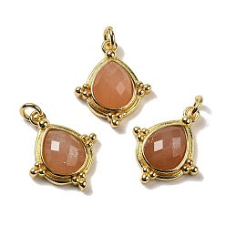 Sunstone Natural Sunstone Faceted Pendants, Rhombus Charms with Rack Plating Golden Tone Brass Findings, Cadmium Free & Lead Free, 19.5x16x5mm, Hole: 3mm