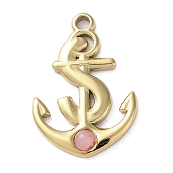 Rose Quartz Vacuum Plating 316 Stainless Steel Pendants, with Natural Rose Quartz, Anchor, Real 18K Gold Plated, 23x15.5x3mm, Hole: 1.8mm