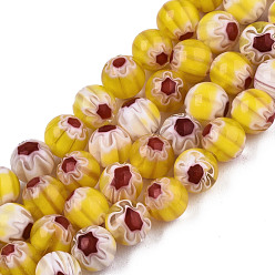 Yellow Round Millefiori Glass Beads Strands, Yellow, 6mm, Hole: 1mm, about 67pcs/strand, 14.7 inch
