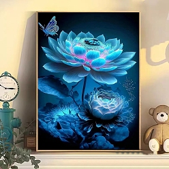 Deep Sky Blue Flower DIY Diamond Painting Kit, Including Resin Rhinestones Bag, Diamond Sticky Pen, Tray Plate, Glue Clay and Canvas, Deep Sky Blue, 400x300mm