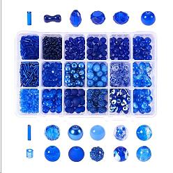 Blue PandaHall Elite 18 Style Blue Glass Beads, for Summer Bracelets, Necklaces Jewelry Making, Evil Eye & Round & Rondell & Oval & Bone & Tube Shape, Blue