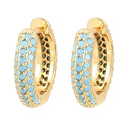 Светло-Голубой Латунные кубических серьги циркония обруч, без кадмия и без свинца, долговечный, стойки покрытие, реальный 18 k позолоченный, Небесно-голубой, 14.5x15x3.5 мм