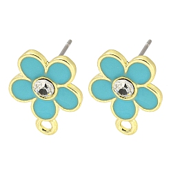 Бирюза Поиск сережек-гвоздиков из сплава с покрытием стойки, со стразами, без кадмия, без никеля и без свинца, цветок, бирюзовые, 17x13 мм, отверстие : 1.8 мм, штифты : 10.5x0.5 мм