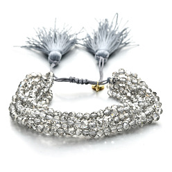 Серый Браслеты из граненых стеклянных бусин, регулируемые плетеные многорядные браслеты с кисточками для женщин, серые