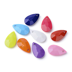 Mixed Color Opaque Acrylic Pendants, Faceted, teardrop, Mixed Color, 20x12x5mm, Hole: 2mm, about 850pcs/500g