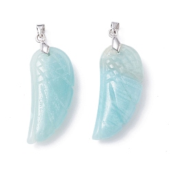 Amazonite Natural Amazonite Pendants, with Platinum Plated Brass Loops, Wing, 36x15~16.6x6.5~7.7mm, Hole: 5x4mm