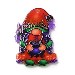 Red Halloween Printed Acrylic Pendants, Gnome Charms, Red, 36x24x2.5mm, Hole: 1.8mm