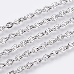 Stainless Steel Color 304 Stainless Steel Cable Chains, Soldered, Flat Oval, Stainless Steel Color, 4x3x0.8mm