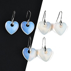 Опал Opalite болтаться серьги, с латунными крючками для сережек, без кадмия и без свинца, сердце, 40x23 мм