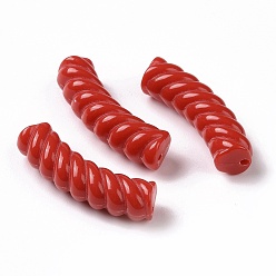 FireBrick Opaque Acrylic Beads, Twist, Curved Tube, FireBrick, 33x12x8.5mm, Hole: 1.6mm, about 308pcs/500g