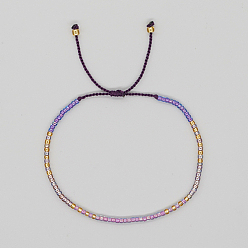 Indigo Glass Seed Braided Beaded Bracelets, Adjustable Bracelet, Indigo, 11 inch(28cm)