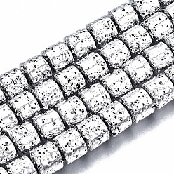 Silver Electroplated Natural Lava Rock Beads Strands, Column, Bumpy, Silver, 8.5x8mm, Hole: 1mm, about 50pcs/strand, 15.75 inch(40cm)