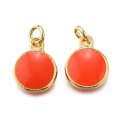 Оранжевый Латунь эмаль прелести, с целью перехода в кольце, плоский круглый шарм, стойки покрытие, без кадмия и без свинца, долговечный, золотые, оранжевые, 10x8x2 мм, отверстие : 2.6 мм
