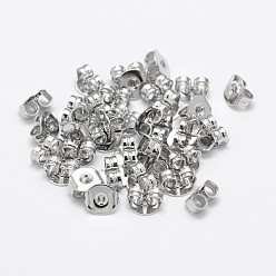 Platinum Brass Ear Nuts, Friction Earring Backs for Stud Earrings, Cadmium Free & Nickel Free & Lead Free, Platinum, 5x5x3mm, Hole: 1mm