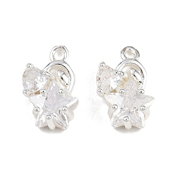 Посеребрённый Латунные микро проложить кубического циркония прелести, звезда с сердцем, 925 серебро покрытием, 13x8.5x4.5 мм, отверстие : 1.2 мм