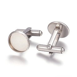 Stainless Steel Color 201 Stainless Steel Cuff Settings, Cufflink Finding Cabochon Settings for Apparel Accessorie, Flat Round, Stainless Steel Color, Tray: 12mm, 19x14mm